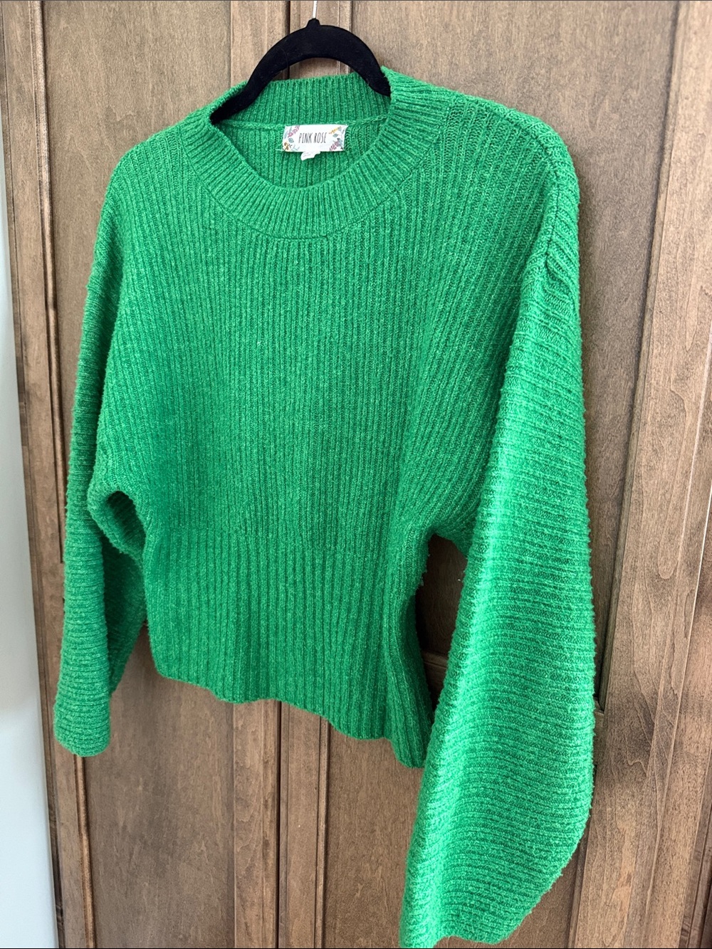 Bright Green Ribbed Crewneck Sweater